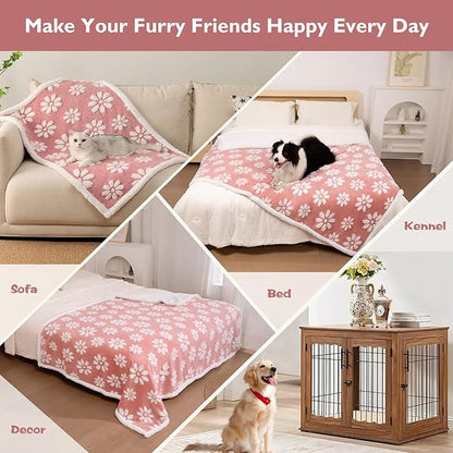 Waterproof Blanket for Dog Cat or Adult, Cute 3D Textured Flower Dog Blanket for Bed Couch Sofa, Soft Liquid Pee Proof Pet Furniture Protector, 60"x80", Pink