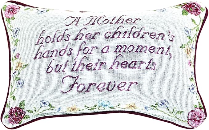 Manual 12.5 x 8.5-Inch Decorative Embroidered Word Pillow, A Mother Holds Her Children