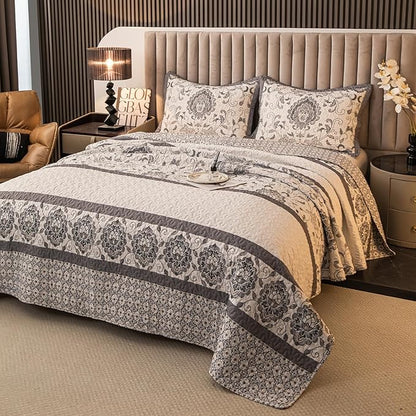 Nordic Style Twin Size Comforter Quilt Sets -2 Pieces Red Quilts 100% Cotton(1Quilt,1 Pillow Shams) with Reversible Bedspreads Bohemian Patchwork Bedding Set Sleep Companion(Grey)