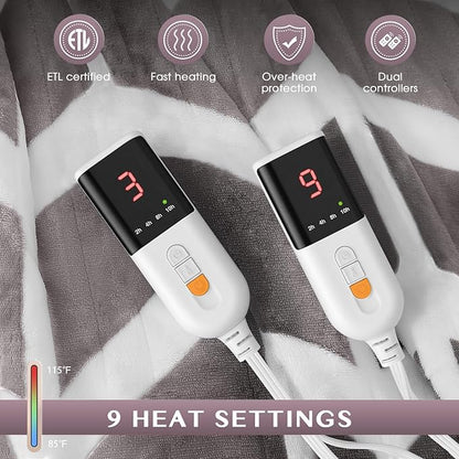 VENTIMI Electric Blanket Queen Size, 84" x 90" Heated Blanket with 9 Heat Levels & 2-4-8-10 Hours Auto Off, Fast Heating Blanket with ETL & FCC Certification, Beige