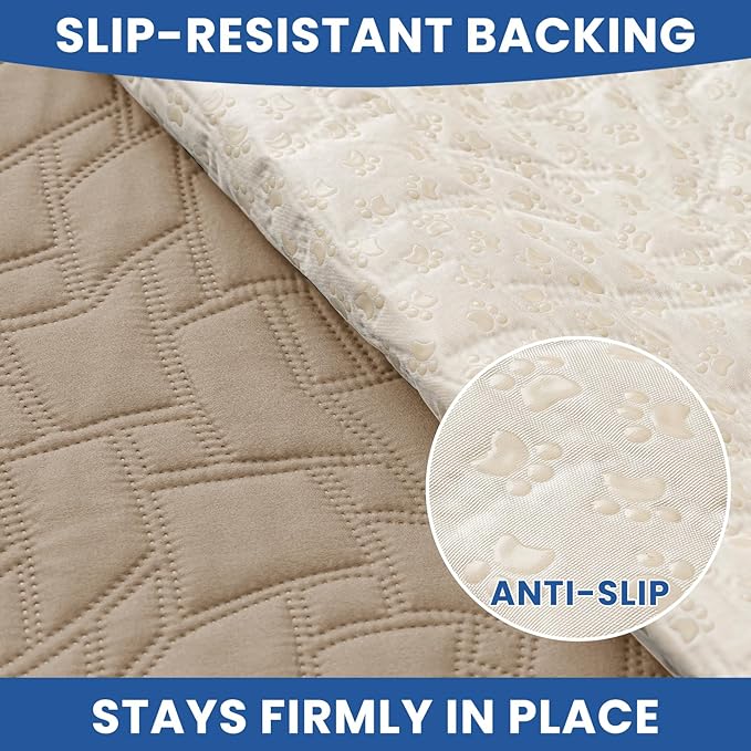 Waterproof Dog Bed Cover Pet Blanket, Soft Couch Cover for Dogs Washable, Non-Slip Dog Blanket Protect Furniture Couch Sofa Car for Puppy Large Dogs Cat (82x120 Inch, Khaki)