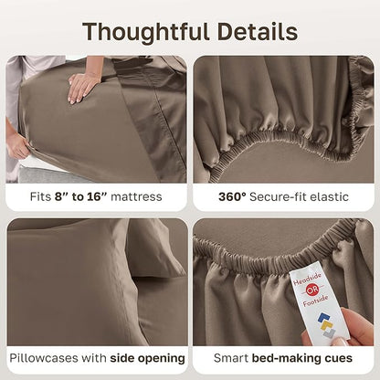 California Design Den 100% Cotton Full Size Bed Sheets, 600 Thread Count Sateen, Soft, Cooling Brown Full Size Sheet Set with Deep Pockets, Hotel-Quality Bedding (Mushroom - Taupe Brown)