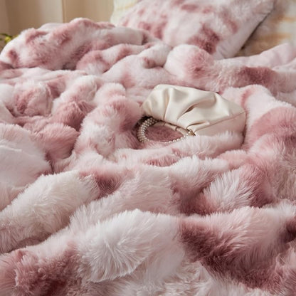 Simple&Opulence Fluffy Faux Fur Comforter Set, Plush Fuzzy Minky Bedding Set, 3 Pieces Warm Soft Comforter Bedding Set for Winter - 1 Shaggy Comforter with 2 Pillow Shams(Queen, Pink)