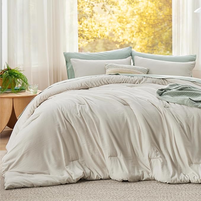 Bedsure Super King Comforter Set, Beige Soft Prewashed Bedding for All Seasons, 3 Pieces GentleSoft™ Bed Set, 1 Lightweight Comforter (120"x120") and 2 Pillowcases (20"x36")