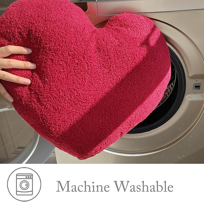 EastTree Heart Pillows, Wine Red Heart Shaped Pillows, Love Throw Pillows, Cute Sherpa Heart Decor, Small Fluffy Pillows, Women Girls Living Bedroom Home Decoration 10x13 Inch
