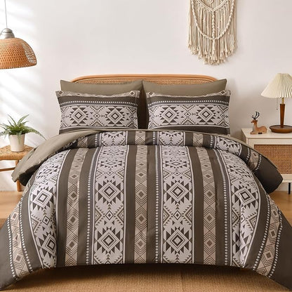 Anibedding Brown Comforter Set Queen 7 Pieces Boho Western Bedding Set for All Season, Aztec Bed in a Bag Queen Soft Microfiber Comforter Set with Sheets, Pillowcases & Shams