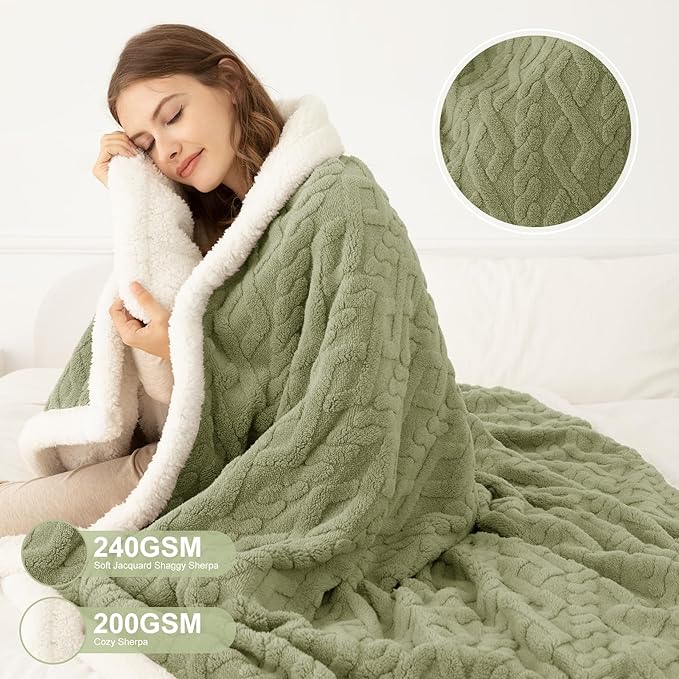 Heated Blanket Full Size 72"X84" Green - Soft Thick Warm Sherpa Electric Blanket for Winter with 6 Fast Heating Levels & 10hrs LED Timer Auto Off for Women, Washable & ETL Certified for Bed