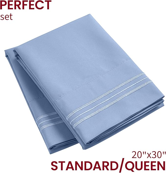 Mellanni Pillow Cases - Luxury, Extra Soft, Cooling Pillow Covers - 2 PC Iconic Collection Pillowcases - Envelope Closure (Standard/Queen 20" x 30", Sky Blue)