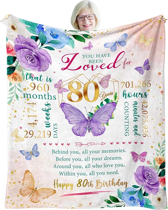 ZWERIVP 80th Birthday Gifts for Women, Best Present for 80 Year Old Woman Birthday, 1946 Present for Women Mom, Happy 80yr Bday Gifts Ideas, 80th Woman Bday Decorations Throw Blanket 50"X60"