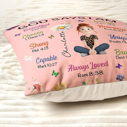 Macorner Personalized Pillow (Insert Included), Kid Birth Flower God Says I Am