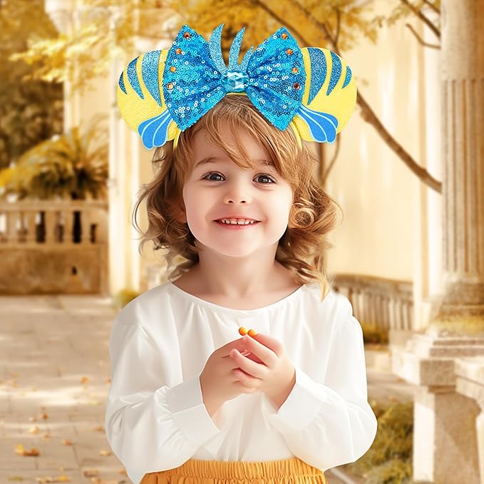 Mouse Ear Headbands,Sparkle Mouse Ears Headband for Women Girls Cartoon Princess Costume Cosplay Decoration (Flounder)