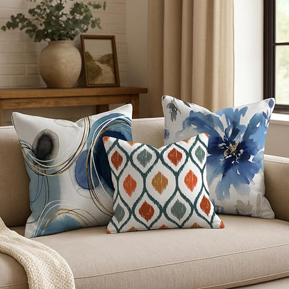 Americanflat 16x16 Throw Pillow with Sewn-in Insert - All-in-One Decorative Pillows - No Cover Needed - Soft and Durable Cushion for Bed or Sofa - Polyester - Deep Teal, Orange, Yellow and White
