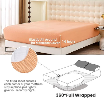 Simple&Opulence Belgian Linen Sheet Set Solid Color - 4 Pieces (1 Flat Sheet & 1 Fitted Sheet & 2 Pillowcases) Natural Flax Cotton Blend Soft Bedding Breathable Farmhouse - Peach, Full Size