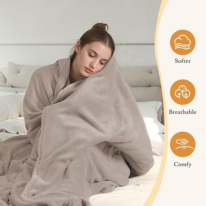 Electric Heated Blanket 90"x100" King Size - 4 Heat Settings & Dual Controllers, 10H Auto Shut Off, Ultra-Soft Coral Fleece Heated Blanket with Overheat Protection, Light Brown