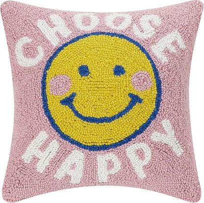 Choose Happy Wool Hook Inspirational Pillow by The Pillow Shoppe