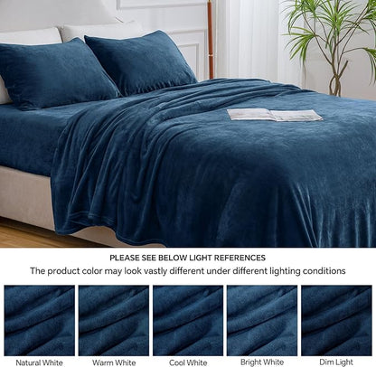 BEDELITE Flannel Sheets Twin Size Navy - Super Soft Fleece Sheets Set Fluffy Extra Plush, 3 Piece(Include Fitted Sheet, Flat Sheet, 1 Pillowcase)