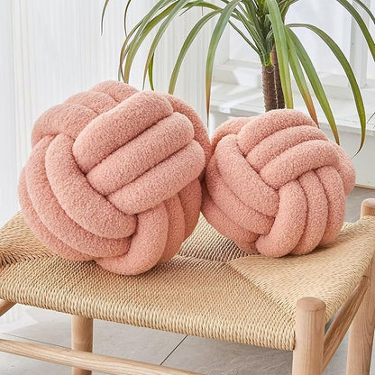 Decorative Throw Knot Pillow Ball for Home Chair Sofa Couch Bed Aesthetic Round Decor Pillows Lambswool Knotted Pillow Cushion (Pink, 8 inches)
