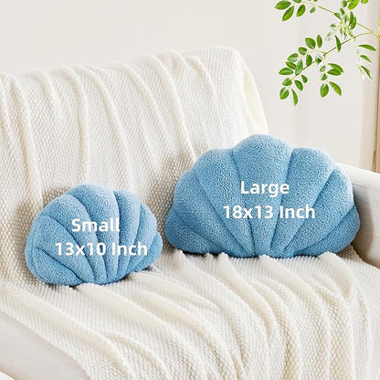 Shell Pillow Seashell Decorative Pillow Blue Beachy Coastal Shell Shaped Throw Pillows 13x10 Inch Soft Ocean Beach Sea Shell Plush Pillows Cushion for Bed Couch Living Sofa Room Decor
