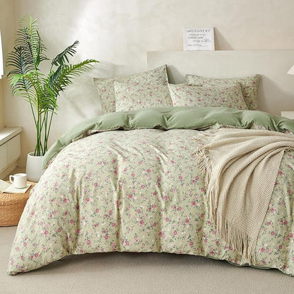 King Size Floral Comforter Set 3 Pieces Soft Cute Fresh Floral Bedding Comforter Lightweight Garden Style King Floral Botanical Comforter Set for All Seasons 1 Comforter and 2 Pillowcases