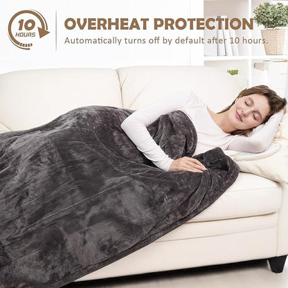HOW'S MY HOUSE Heated Blanket 72" x 84", Electric Blanket Full Size with 10 Time Settings & 6 Heating Levels, Over-Heat Protection, Flannel Sherpa Super Cozy with ETL Certification, Gray