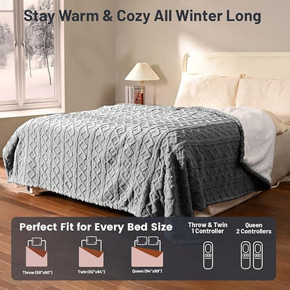 Heated Throw Blanket 50"x60" with 9 Heating Levels & 1-10 Hours Auto Off, Electric Blanket with ETL & FCC Certification, Washable for Home, Office, Bed, Grey
