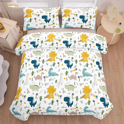MWMWMW Dinosaur Bedding Sets Full Size, 3-Piece Dinosaur Comforter Sets for Kids Boys & Girls, Soft Microfiber Full Size Comforter Sets for Kids Boys with 2 Pillowcases