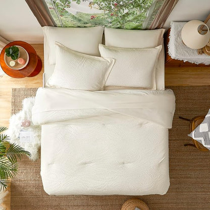 Geniospin King Size Comforter Set, Bed in a Bag Ivory White Bedding Sets 7-Pieces, Botanical Pattern, All Season Bedding with Comforter, Sheets,Pillowcase & Shams(King,102"x90")
