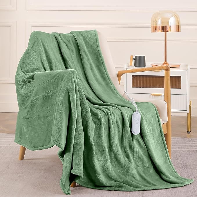 HOMLYNS LuxeHeat Heated Blanket Electric Blanket, Soft Flannel Sherpa Heated Throw, Heating Blanket with 5 Heat Settings, 3 hrs Timer Auto Shut Off (50x60 inches, Green)
