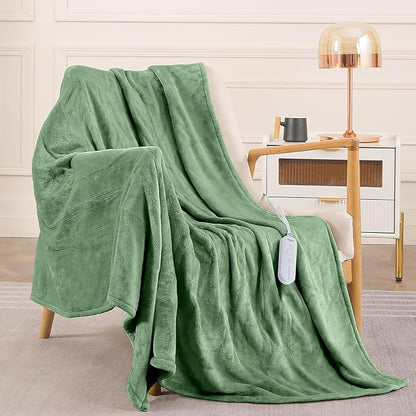 HOMLYNS LuxeHeat Heated Blanket Electric Blanket, Soft Flannel Sherpa Heated Throw, Heating Blanket with 5 Heat Settings, 3 hrs Timer Auto Shut Off (50x60 inches, Green)