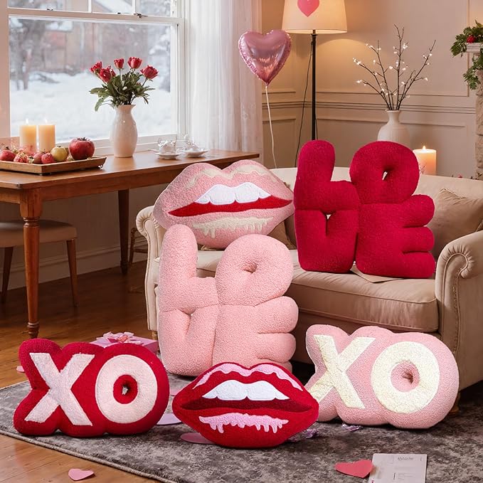 Lanpn Valentines Pillows 3Pcs, Plush Throw Pillows Xo Pillow Love Throw Pillow Valentines Day Decorative Cushion for Living Room Bedroom Couch Bed Sofa Valentine Day Decor (Red)