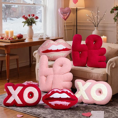 Lanpn Valentines Pillows 3Pcs, Plush Throw Pillows Xo Pillow Love Throw Pillow Valentines Day Decorative Cushion for Living Room Bedroom Couch Bed Sofa Valentine Day Decor (Red)