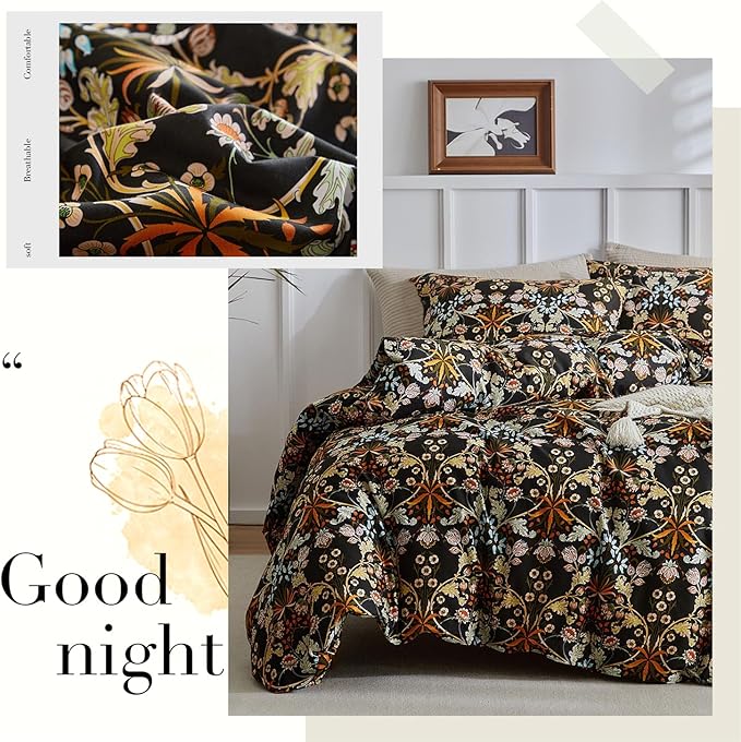 mixinni Vintage Floral Comforter Set Full, All Seasons Bohemian Bedding Set, 3 Pieces Farmhouse Boho Shabby Chic Vibrant Colors Flowers Plants Comforter Set Perfect for Women and Men-Full Size