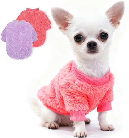 2 Pack Dog Sweaters for Small Dogs Girl Boy Winter Fleece Dog Clothes for Chihuahua Yorkie, Warm Soft Puppy Sweater, Dog Sweatshirt Outfit for Teacup Dogs Female Male Cats Pet Apparel, XS