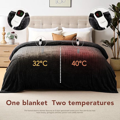 Homemate Electric Heated Blanket Queen Size - 84"x90" Heating Blanket Queen Size Dual Control 1/2/4/6/8 Hours Auto-Off 10 Heat Level Over-Heat Protection Soft Flannel Sherpa ETL Certification