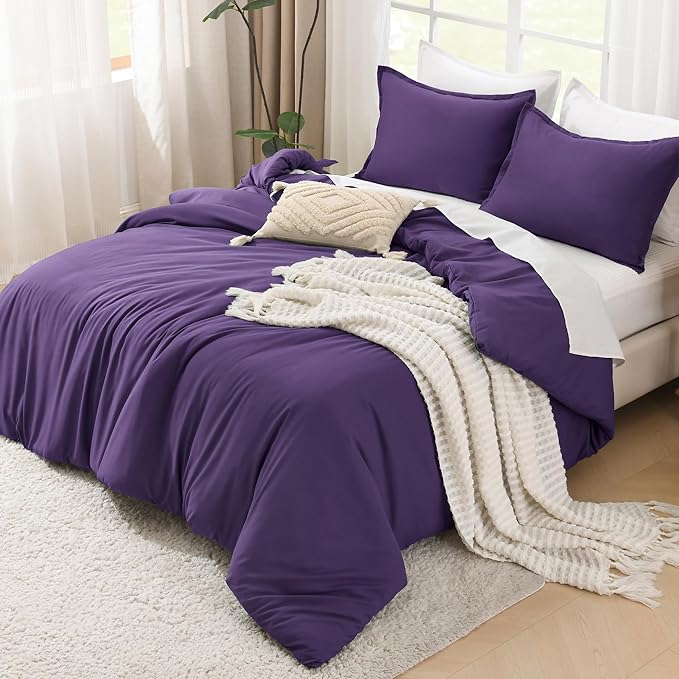 Litanika Purple Comforter Set King Size, 3 Pieces Lightweight Solid Bedding Comforter Set, All Season Fluffy Bed Set (104x90In Comforter & 2 Pillowcases)