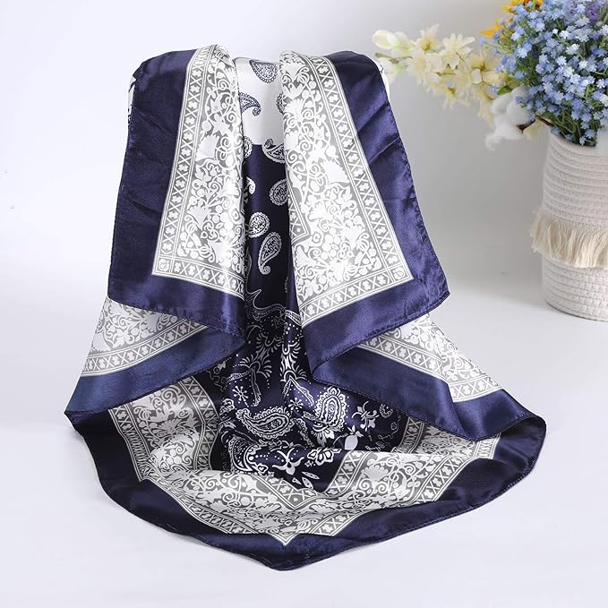 AWAYTR 35” Satin Large Square Head Scarves - 4PCS Silk Like Neck Scarf Hair Sleeping Wraps Satin Silk Scarfs for Women