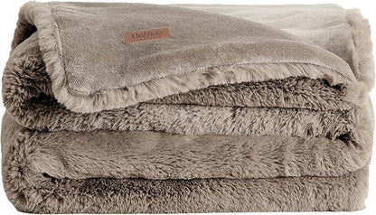 UnHide Marshmallow - Faux Fur Blanket - Heavy Weight, Extra Soft Blanket - Made from Recycled Materials - Machine Washable - Medium (60" x 80") - Taupe Ducky