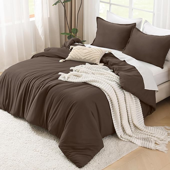 Litanika Comforters California King Size Chocolate, 3 Pieces Lightweight Solid Bedding Set & Collections, All Season Fluffy Bed Set (104x96 Inches Comforter & 2 Pillowcases)