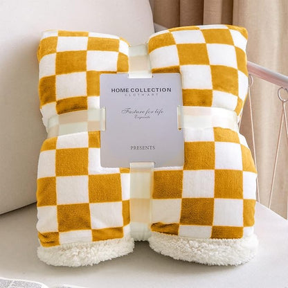 LOMAO Sherpa Throw Blanket Fleece Blanket with Checkered Pattern Soft Thick Blanket for Couch, Bed, Sofa Luxurious Warm and Cozy for All Seasons (Yellow, 60"x80")
