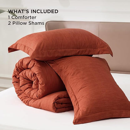 Bedsure California King Comforter Set - Burnt Orange Soft Bedding for All Seasons, Cationic Dyed Bed Set, 3 Pieces, 1 California King Size Comforter (104"x96") and 2 Pillow Shams (20"x36"+2")