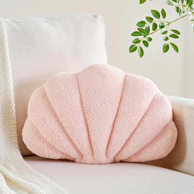 Shell Pillow Seashell Decorative Pillow Light Pink Beachy Coastal Shell Shaped Throw Pillows 18x13 Inch Soft Ocean Beach Sea Shell Plush Pillows Cushion for Bed Couch Living Sofa Room Decor