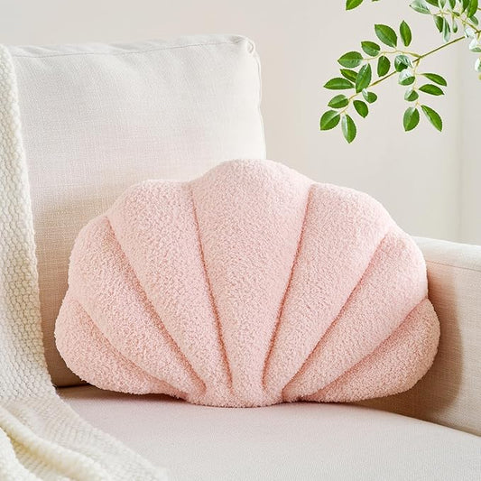Shell Pillow Seashell Decorative Pillow Light Pink Beachy Coastal Shell Shaped Throw Pillows 18x13 Inch Soft Ocean Beach Sea Shell Plush Pillows Cushion for Bed Couch Living Sofa Room Decor