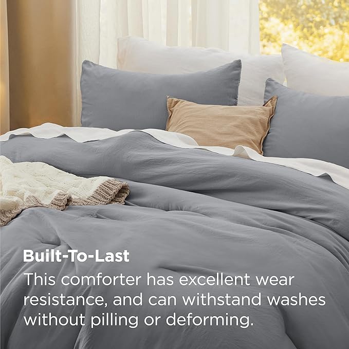 Bedsure Super King Plus Comforter Set, Grey Soft Prewashed Bedding for All Seasons, 3 Pieces GentleSoft™ Bed Set, 1 Lightweight Comforter (128"x120") and 2 Pillowcases (20"x36")