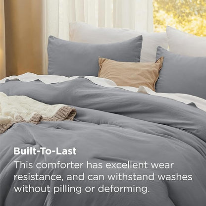 Bedsure Super King Comforter Set, Grey Soft Prewashed Bedding for All Seasons, 3 Pieces GentleSoft™ Bed Set, 1 Lightweight Comforter (120"x120") and 2 Pillowcases (20"x36")