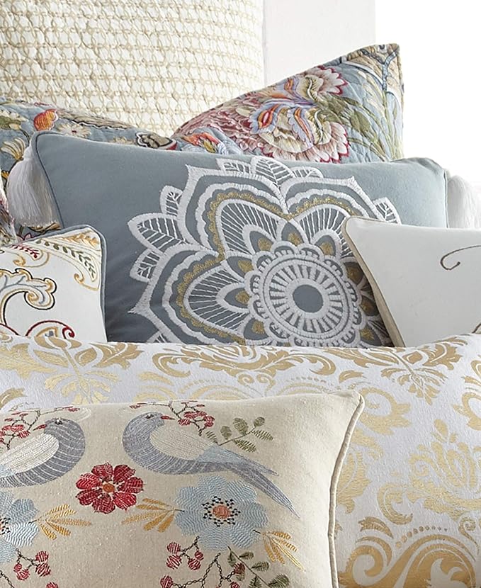 Levtex Home - Angelica - Decorative Pillow (18 X 18in.) - Embroidered Medallion - Grey, Cream and Gold