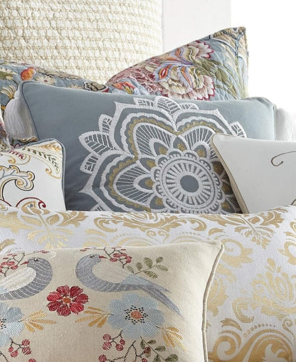 Levtex Home - Angelica - Decorative Pillow (18 X 18in.) - Embroidered Medallion - Grey, Cream and Gold
