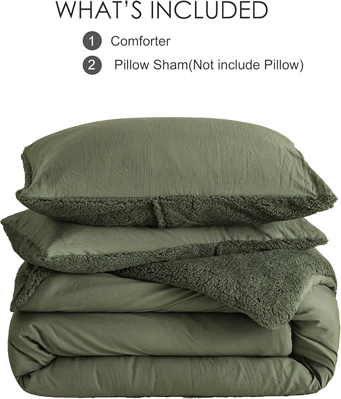 Warm Ultra-Soft Sherpa King Size Down Comforter - Reversible Bedding Down Alternative Blanket Comforter and 2 Pillowshams Plush Comfort Fluffy for Winter Fall (Dark Olive Green Cal/Cal King)