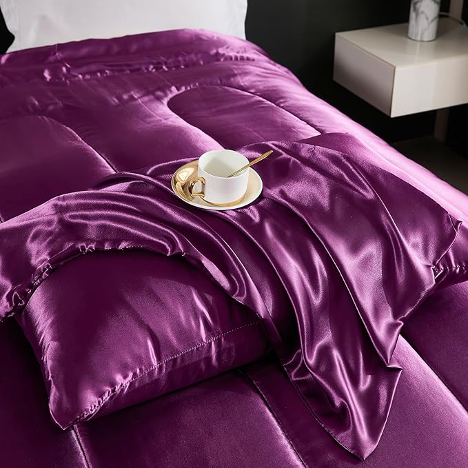 Satin Comforter Set Queen Silk Like Satin Bedding Set Luxury Hotel Silky Bed Home Deocr Sexy Silky Down Comforter Purple Bed Set 3 Pcs