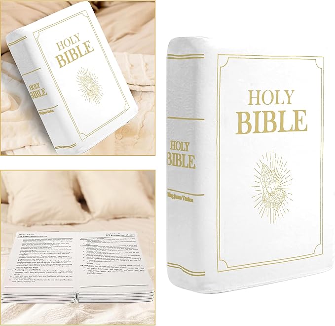 Bible Pillow Book Plush That Opens, for Teens Adults Christian Gifts, Cozy Faith Bible Pillow (White)
