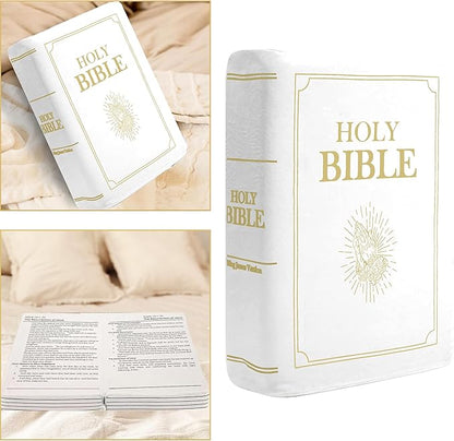 Bible Pillow Book Plush That Opens, for Teens Adults Christian Gifts, Cozy Faith Bible Pillow (White)